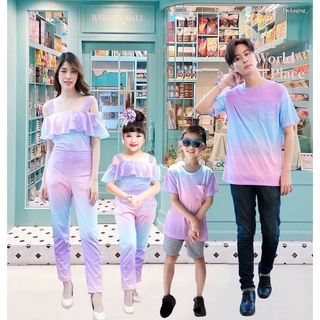 ชุดครอบครัว ชุดแม่ลูก Visa Pastel จั๊มสูทขายาว ชุดจั๊มสูท สีพาสเทล ชุดคู่ ชุดจั๊มสูทเปิดไหล่ จั๊มสูท