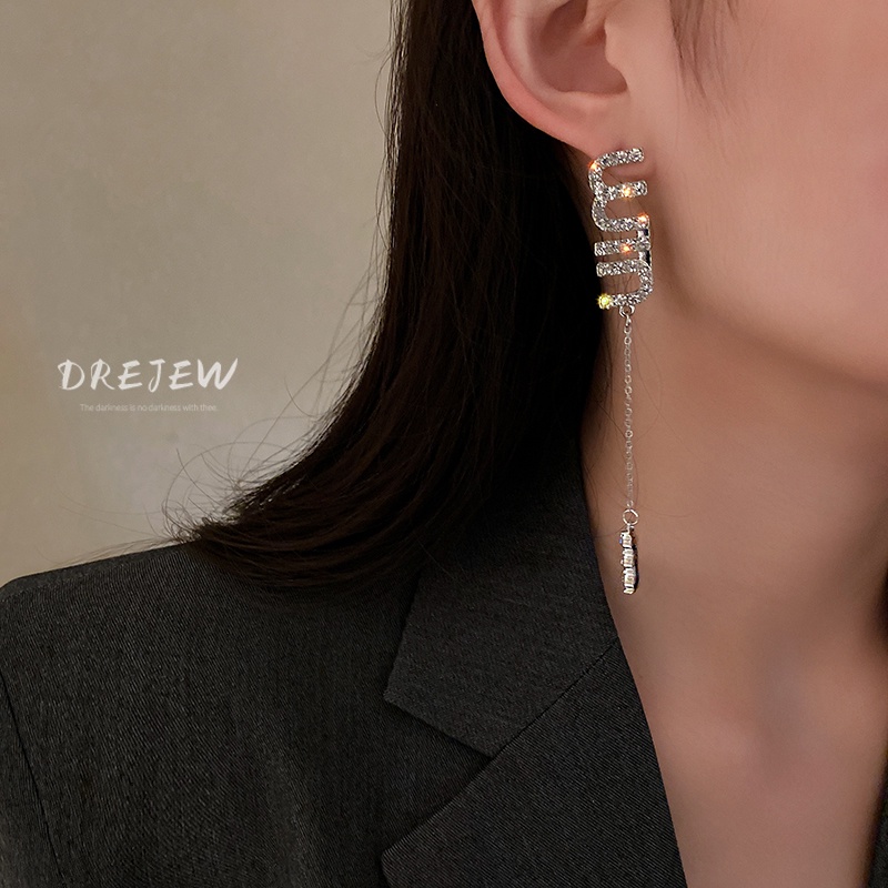 DREJEW 925 เข็มเงิน จี้รูปตัวอักษร ประดับเพทาย สไตล์เกาหลี เรียบง่าย กันแพ้ ต่างหูเกาหลี