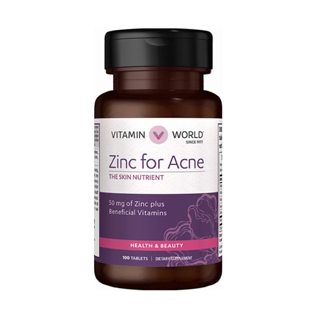 อาหารเสริมรักษาสิว Vitamin World Zinc for Acne (100เม็ด)