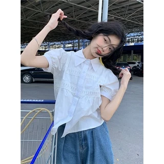 BH Summer เสื้อเชิ้ตแขนสั้นผู้หญิง แขนฟองหลวม