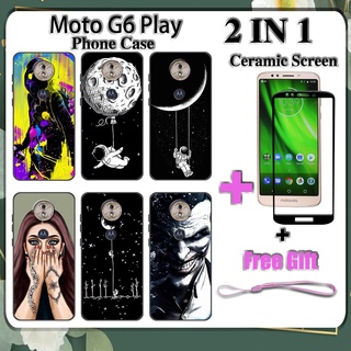 2 IN 1 เคสโทรศัพท์ Motorola Moto G6 Play E5 พร้อมกระจกนิรภัย เซรามิค ป้องกันหน้าจอ โค้ง ฟิล์มนิรภัย ด้านนอก อวกาศ