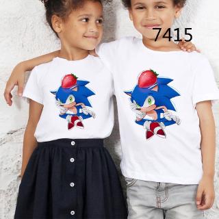 เสื้อยืดลําลองสําหรับเด็กผู้ชายผู้หญิงแขนสั้นคอก ลมลายการ์ตูน Sonic The Hedgehog ขนาดพลัส 100-150 ซม .