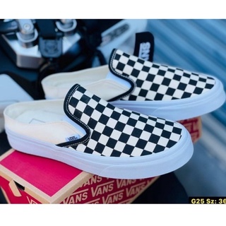 🛒Vans(A+)เปิดส้นมีขอบหลัง) ตารางครีมดำ พร้อมกล่อง🛍มีไซส์36-44