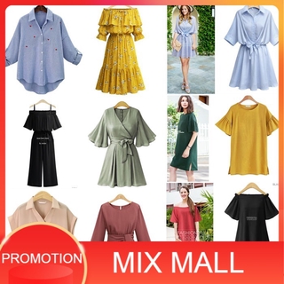 (ลดล้างสต็อก3) MixMall ชุดเดรส เสื้อเชิ้ต ชุดสาวอวบ Premium European Plus Size Blouse Top