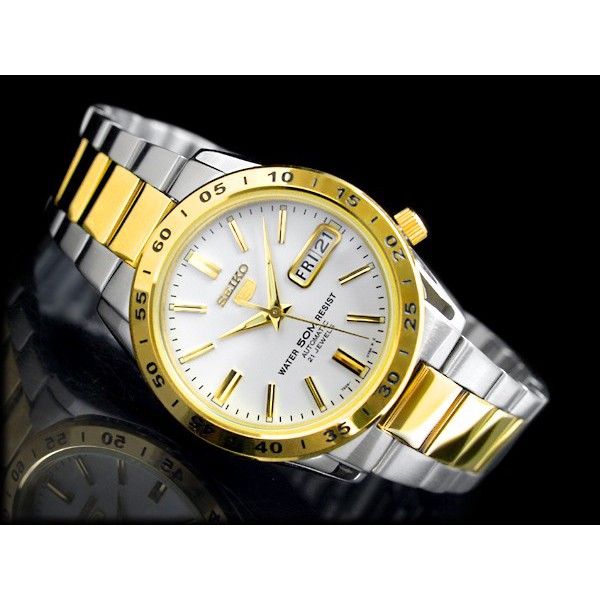 นาฬิกา Seiko 5 Sport Automatic นาฬิกาข้อมือผู้ชาย สายสแตนเลสสลับสีทอง รุ่น SNKE04K1