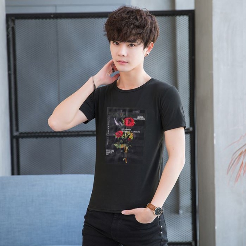 Caspa เสื้อยืดแขนสั้น 2 สี รุ่น S-592 ลายปักกุหลาบ เสื้อยืดแขนสั้น เสื้อยืดราคาถูก สําหรับผู้ชาย ผู้