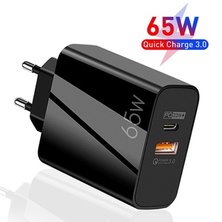 65w GaN ที่ชาร์จด่วน / ที่ชาร์จโทรศัพท์มือถือ Type c USB สากล แบบพกพา / ที่ชาร์จ 2 พอร์ต US / EU ปลั๊ก / เข้ากันได้กับ iPhone Android อะแดปเตอร์ไฟปลั๊กโทรศัพท์มือถือ