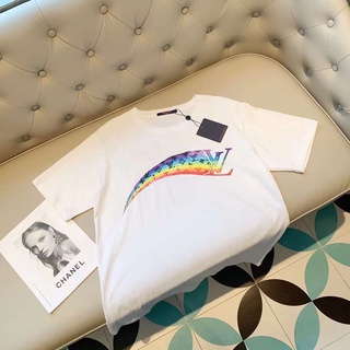 เสื้อยืดวินเทจstgg   รหัส   เค เสื้อยืดแขนสั้น ผ้าฝ้าย พิมพ์ลายทาง สีรุ้ง สําหรับคู่รักS-3XL