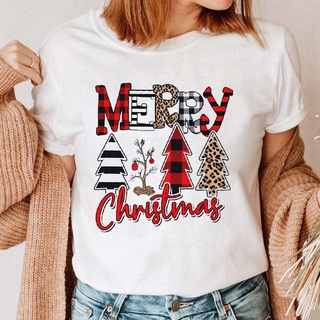 Merry Christmas Print T Shirt New le Cute Style Clothing Four Christmas Trees Graphic Tops Women  Streetwear Te xmas