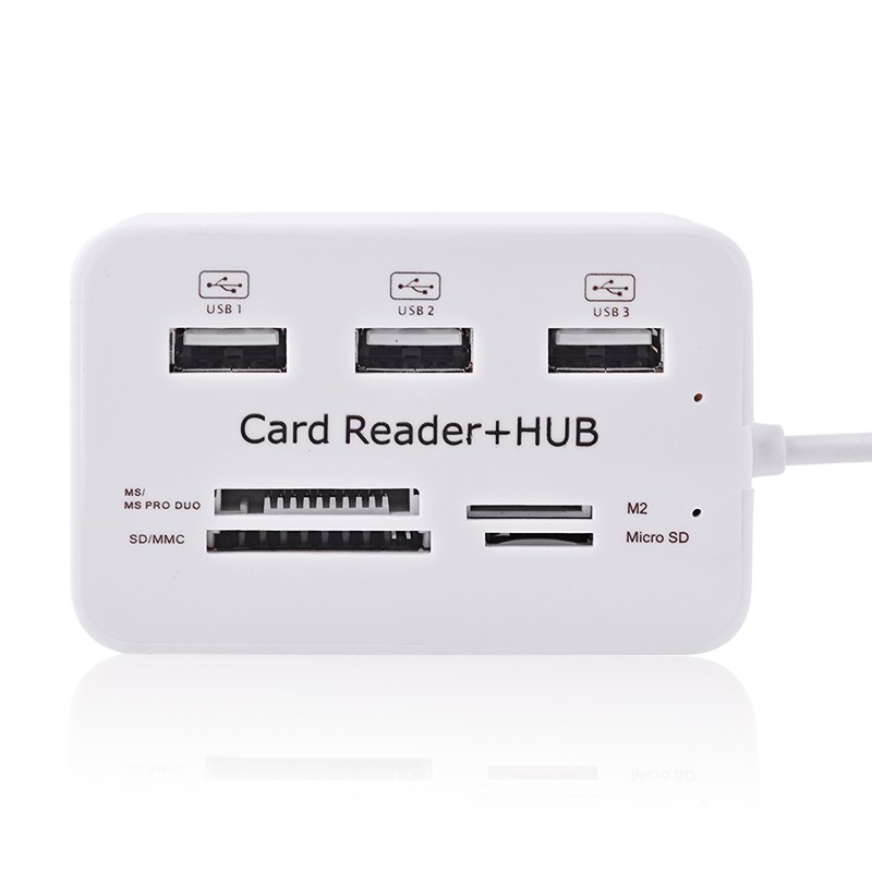 ZS 3 PORT 2.0 USB HUB + 4 SLOT Card Reader (สีขาว)รุ่น HC-02