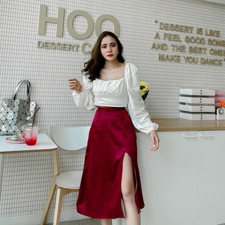 Satin Skirt (สีพื้น) กระโปรงผ่าข้าง