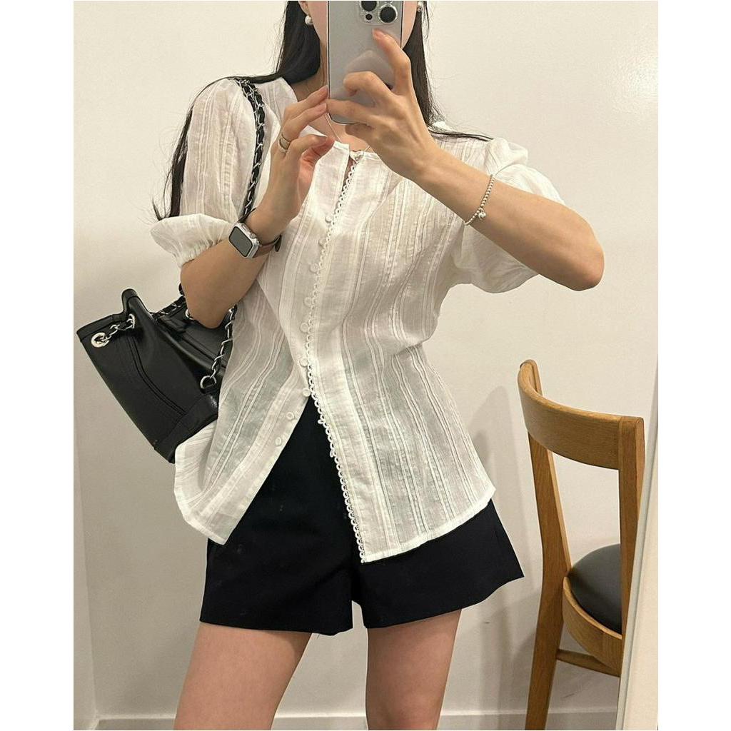 73263 เสื ้ อเชิ ้ ตแขนสั ้ นลูกไม ้ Jacquard Lace