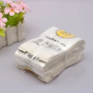 ถุงพลาสติกใส่แก้วกาแฟแก้วน้ำ พิมพ์ลายหน้ายิ้ม แพ็ค100ใบ(พร้อมส่ง)