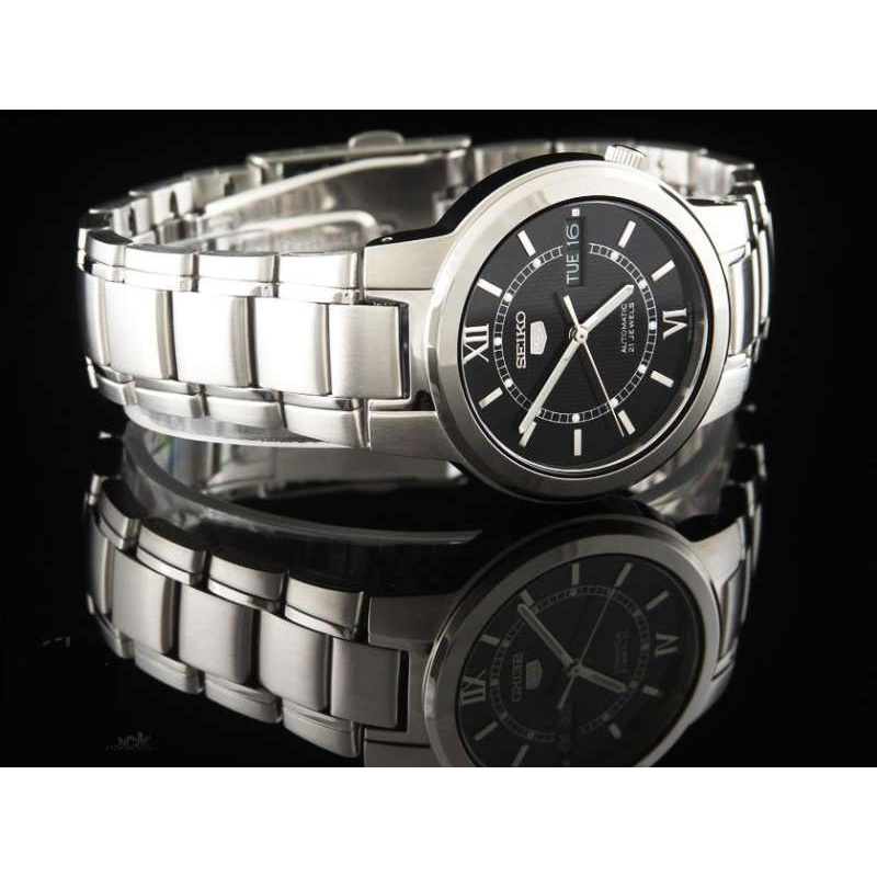 Win Watch Shop นาฬิกา SEIKO 5 Automatic รุ่น SNKA23K1 นาฬิกาข้อมือผู้ชายสายแสตนเลส หน้าปัดสีดำรับประกันศูนย์ 1 ปีเต็ม
