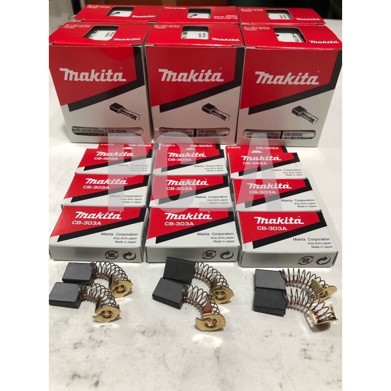แปรงถ่านMakita แท้ CB 303A 1กล่องมีถ่าน 2 ชิ้น ขนาดถ่าน 5x11x15.5mm.แบบมีสปริง