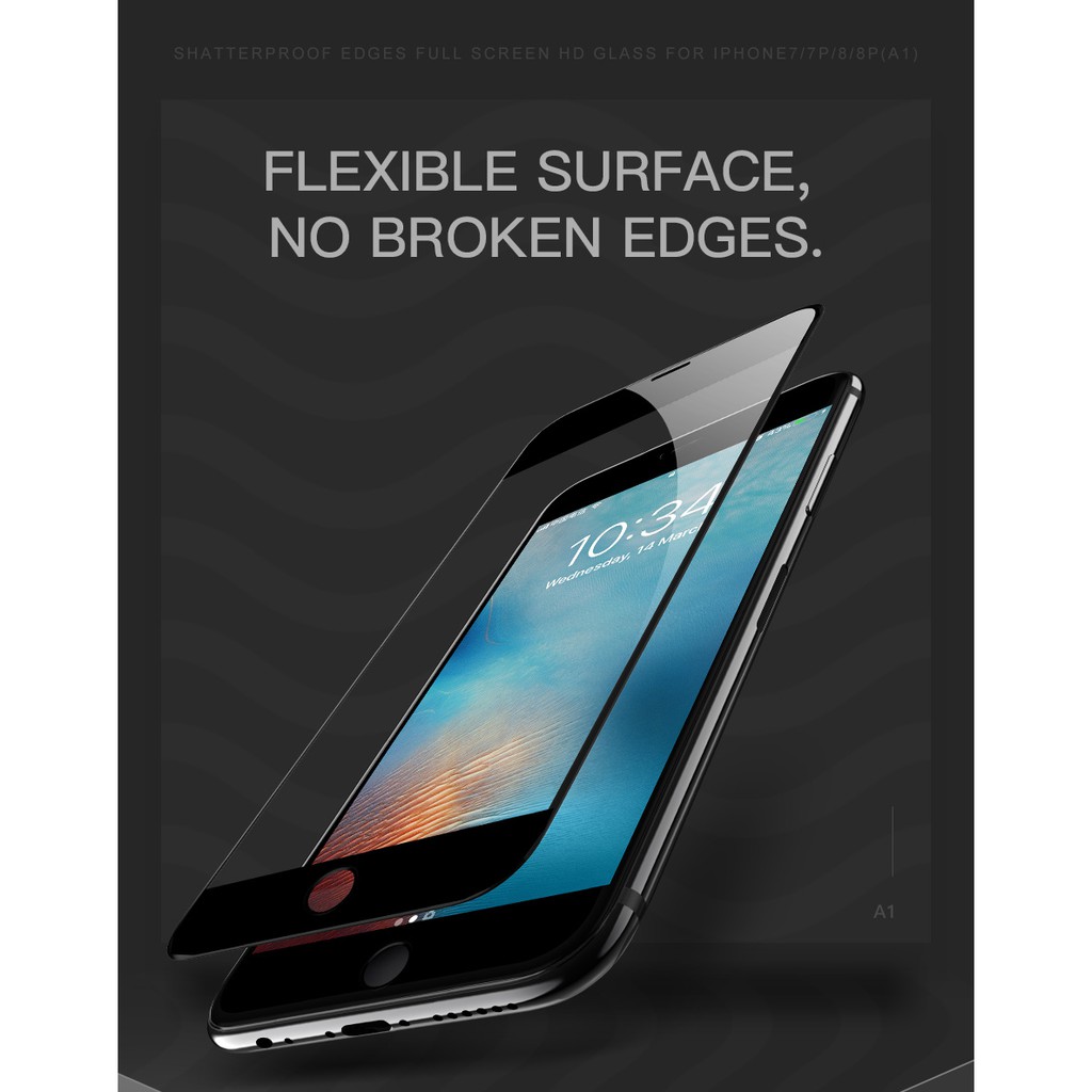 Hoco ฟิล์มกระจกนิรภัย iPhone 7 Plus, 8 Plus แบบ 3D ขอบโค้งเต็มจอ Hoco Shatter-Proof Edge Full HD Tempered Glass แท้💯%