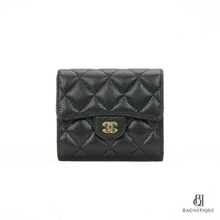 CHANEL TRIFOLD WALLET SHORT BLACK CAVIAR GHW