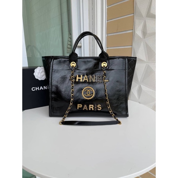 Chanel shopping bag รุ่นหนัง สีดำ