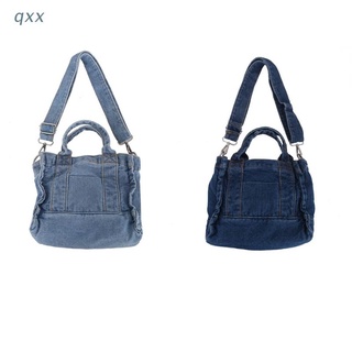 Qx กระเป๋าผ้ายีนส์กระเป๋า Crossbody กระเป๋า Tote กระเป๋าลําลองแฟชั่นสตรี