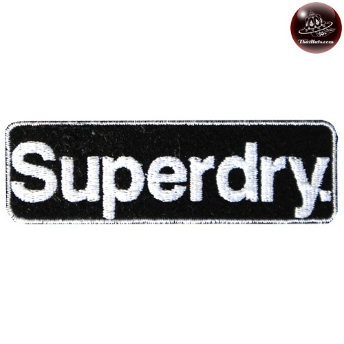 อาร์มปักลาย Superdryป้ายสี่เหลี่ยม/Size 8*2.5cm #ปักขาวพื้นดำ