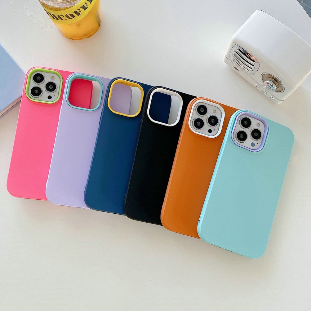 iPhone 11 12 13 Pro Max Mini 11promax 12promax 3 in 1 Candy Silicone Soft Phone Back Case ins Camera Shockproof Cover