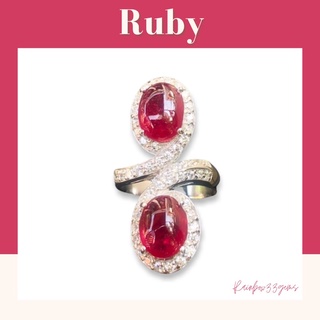 silver jewelry Ruby แหวนเงิน92.5 ประดับพลอยทับทิมแท้ (พร้อมใบรับประกันจากทางร้าน)