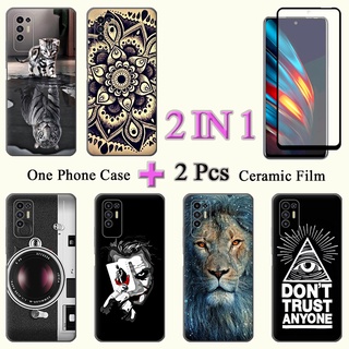 2 IN 1 Tecno Pova 2 เคสซิลิโคน พร้อมฟิล์มกันรอยหน้าจอเซรามิค โค้ง