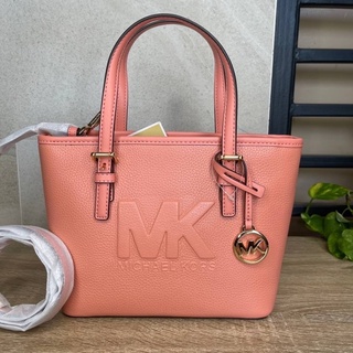 🎀 (สด-ผ่อน) กระเป๋า สีเชอเบต มีซิปบน 35S2GTVT0L MICHAEL KORS JET SET TRAVEL EXTRA-SMALL EMBOSSED MK mini tote