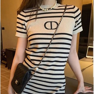 💓พร้อมส่ง💓ชุดแซ็กยาวน่ารักกิ๊บเก๋​ลายทางขวางขาวดำน่ารัากคุณหนูฝุดๆตำด่วนจ้า
