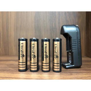 InnTech ถ่านชาร์ต แบตลิเทียม ถ่านชาร์จ 18650 3.7V 4000 mAh - สีทอง (4 ก้อน ) +  ที่ชาร์จแบต