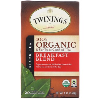 [ขายแยกซอง] Twinings, 100% Organic Black Tea, Breakfast Blend