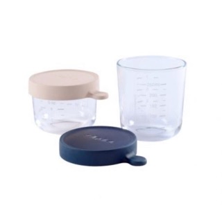 Beaba กระปุกแก้วเก็บถนอมอาหาร  Set of 2 conservation Jars in Glass (150 ml Pink / 250 ml Dark Blue )