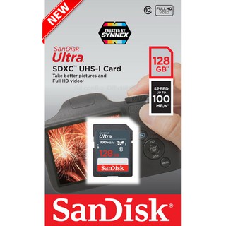 SANDISK ULTRA SD CARD UHS-I 100MB/s Class10 128GB (SDSDUNR-128G-GN3IN) ใส่ กล้อง กล้องถ่ายรูป รับประกัน Synnex 5 ปี