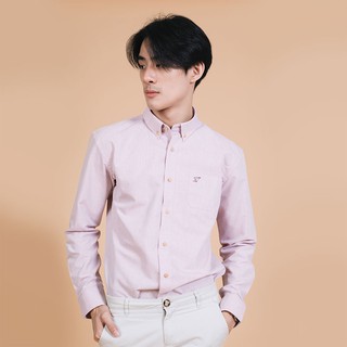 (SIZE M) ISSARA Original เสื้อเชิ้ตชาย ปกกระดุม ทรงสลิม สีชมพู origami plane