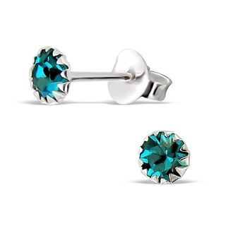 SILVERTHAI925SilverMany Claw Crystal Earring Stud (Es Blue-Zircon)เครื่องประดับเงินแท้แบบก้านปลาสีเขียว