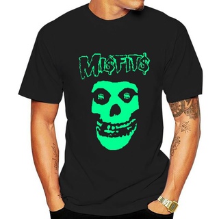 เสื้อยืดผ้าฝ้ายพิมพ์ลายขายดี เสื้อยืดสีดํา Misfits Knock Off Tee สกรีนดอลลาร์ พิมพ์ลายหัวกะโหลกอักษร สีนีออน สีเขียว