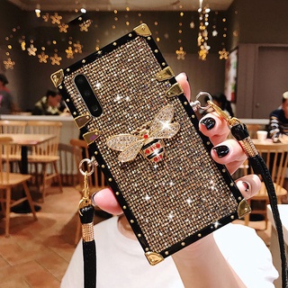 เคสโทรศัพท์มือถือลายกลิตเตอร์พร้อมสายคล้องสําหรับ Samsung Galaxy A50 A50S A30S A70 A10 A20 A30 M30 M20 M10 J6 J4 Plus