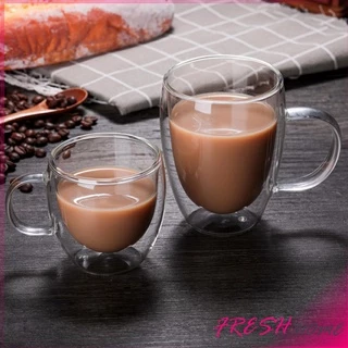 แก้วกาแฟทนความร้อนสองชั้น ถ้วยใส ถ้วยเครื่องดื่มน้ำร้อน น้ำเย็น glass