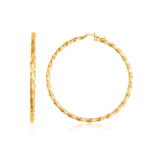 ต่างหูห่วงทองคำแท้ 14k แบบเกลียว (เวลาจัดส่ง 7-10 วัน) 14k Yellow Gold Patterned Hoop Earrings with Twist Design