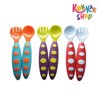 (ก๊อกแก๊ก) ช้อนส้อมฝึกทานอาหารสำหรับเด็กเล็ก Spoon and Fork for children  ช้อนสำหรับเด็กฝึกทานอาหารด้วยตัวเอง ซิลิโคน