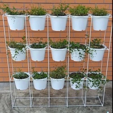 สวนแนวตั้งสีขาว ชั้นวางต้นไม้ วางพื้นได้เลยไม่ต้องเจาะ พร้อมกระถาง 8นิ้ว 15ใบ ออกใบกำกับภาษีได้ ของพร้อมส่ง