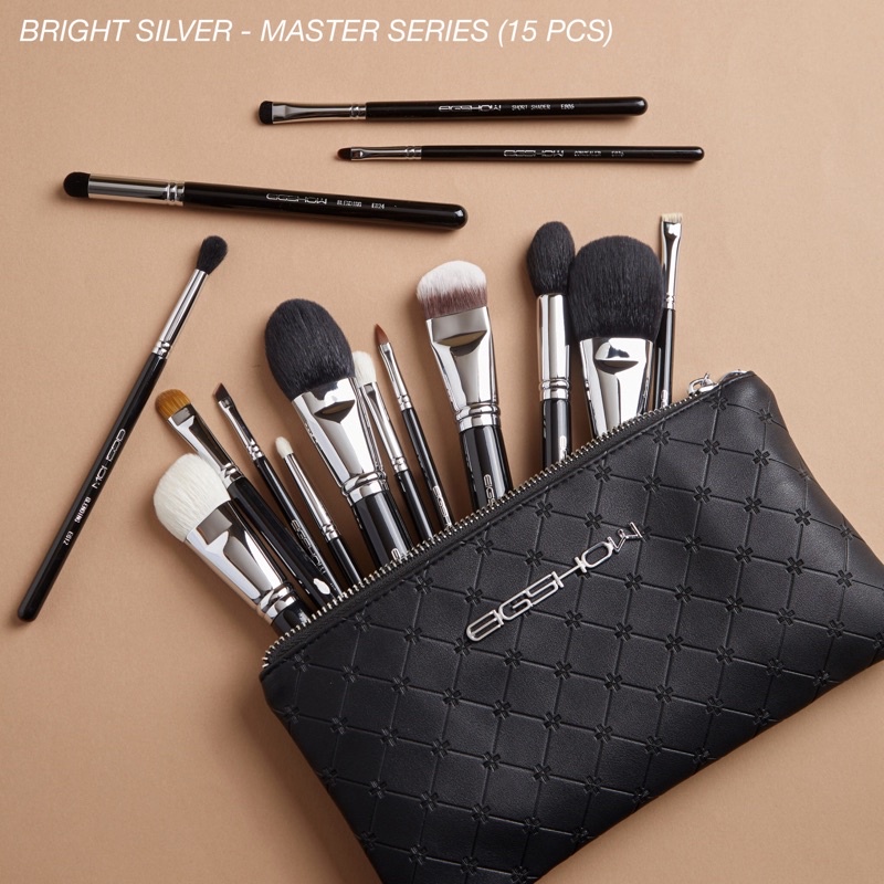 เซตแปรงแต่งหน้า 15 ชิ้น แปรงขนสัตว์แท้ EIGSHOW สี Bright Silver -MASTER SERIES BRUSH SET