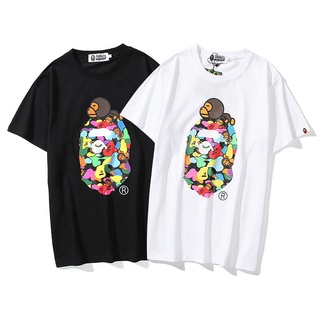 Bape เสื้อยืดแขนสั้นเนื้อผ้าฝ้ายแฟชั่นพิมพ์ลายสําหรับผู้หญิงและผู้ชาย