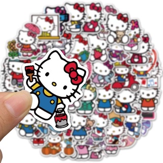 สติ๊กเกอร์ลายการ์ตูน Hello Kitty สำหรับติดตกแต่งกระเป๋าเดินทาง สเก็ตบอร์ด แล็ปท็อป 1Packs/50ชิ้น กันน้ำลายไม่ซ้ำ