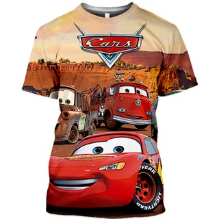 เสื้อยืดแขนสั้น พิมพ์ลายการ์ตูน Disney Car McQueen 3 มิติ แฟชั่นฤดูร้อน สําหรับเด็กผู้ชาย