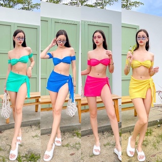 Niki bikini set🔆(350฿ฟรีส่ง) ไอดอลภาคพื้นทะเลต้องตำ เซ็ตนี้ดีย์ มาด้วยกัน3ชิ้น เสื้อเกาะอกดีไซน์ม้วนหน้า กางเกงบิกินี่