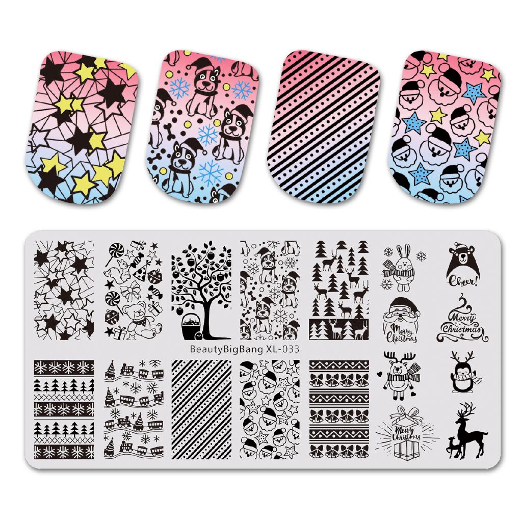 BEAUTYBIGBANG 1Pcs Christmas Rectangle Nail Stamping Template New Year Nail Art Stamping Plate XL-033