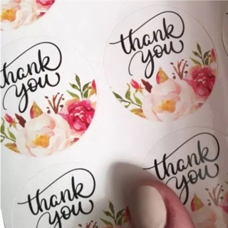 Thank you Sticker Label สติ๊กเกอร์ ขอบคุณ ดอกไม้ ป้าย สติกเกอร์ ไดคัท Die cut Paper Flower กล่อง ของชำร่วย