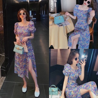 ชุดเดรส‼️พร้อมส่ง 🇰🇷🇰🇷NEW🇰🇷🇰🇷 -สินค้านำเข้า พร้อมส่ง- Blula long dress ชุดเดรสยาวผ้าชีฟองพิมพ์ลายดอกไม้โทนสวยน่า