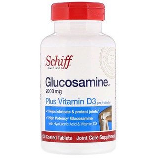 พร้อมส่ง!!!  Schiff, Glucosamine, Plus Vitamin D3, 2000 mg, 150 Coated Tablets